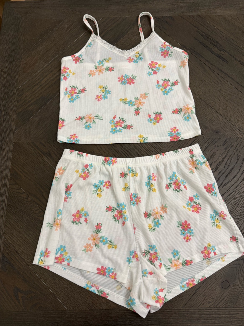 Colsie White Floral Cami & Shorts Pajama Set - Pink, Blue & Yellow